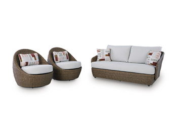 Double Point - Loveseat, Swivel Chairs Set (Set of 3) - Beige